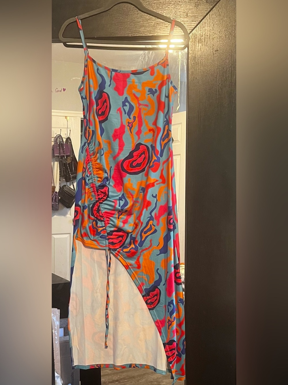 Colorful Abstract Print Ruched Dress - Picture 3 of 7